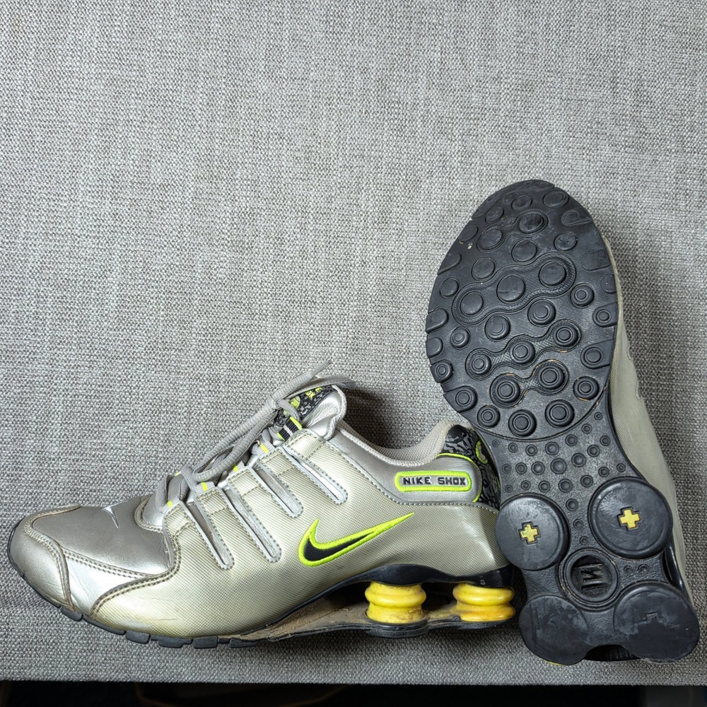 Nike Shox Turbo 9 Womens 8 Silver Neon Yellow 378341-015 Metallic Running Shoes